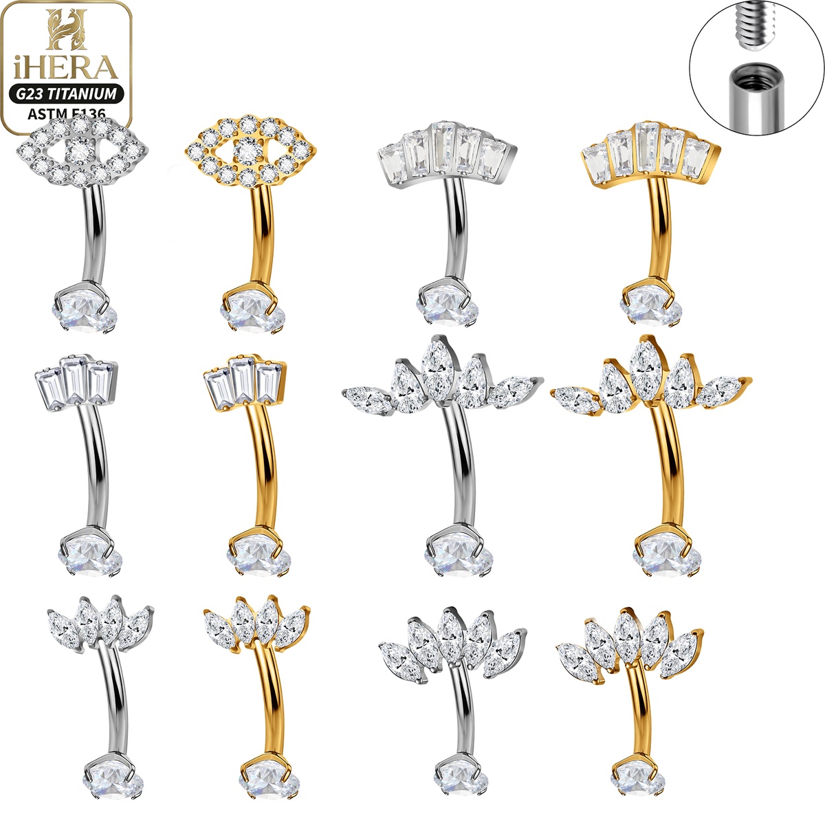 Eyebrow Curved Barbell - Set de Piercings Clásicos Básicos de