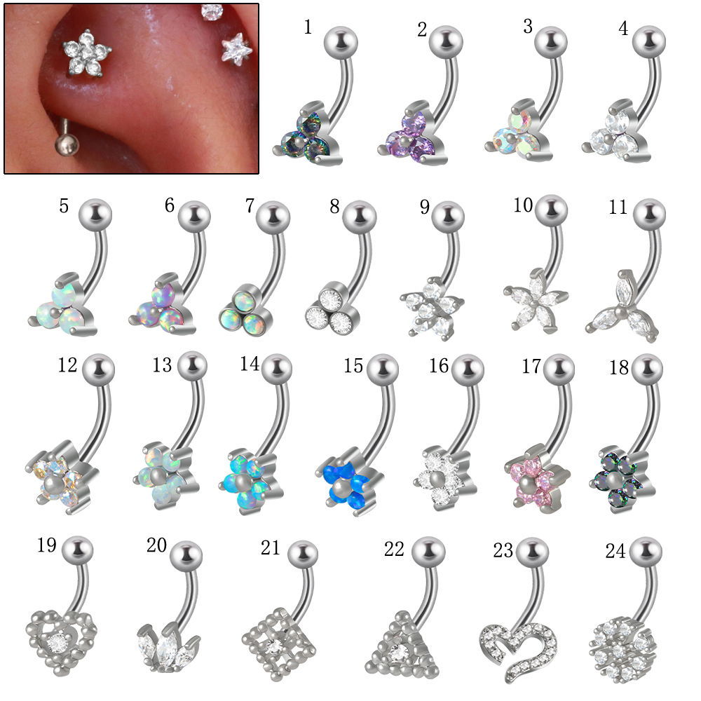 Eyebrow Curved Barbell - Piercing de flor de cristal de