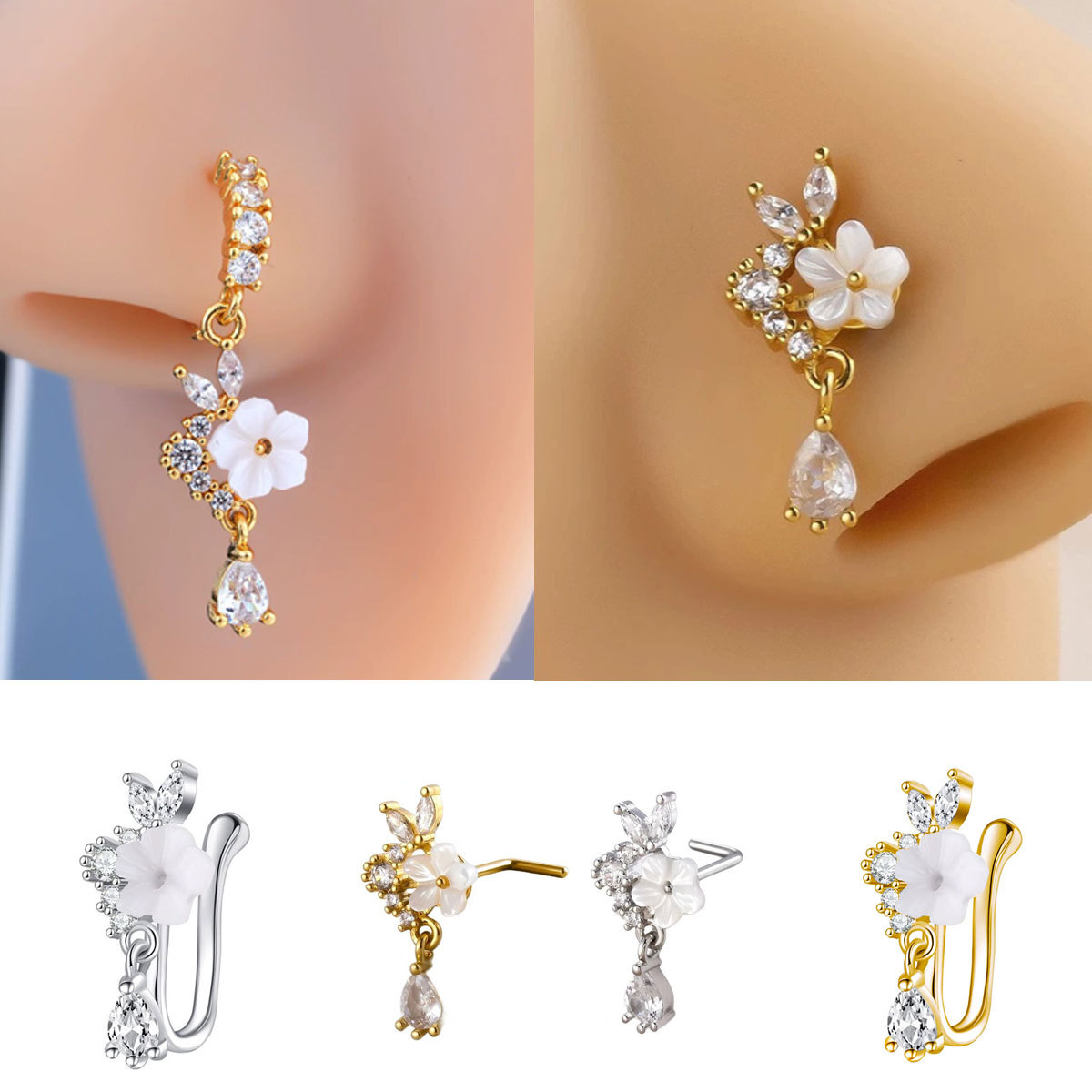 Anillo de Nariz con Flor Dorad - Body Jewelry Surgical Steel reseña y precio