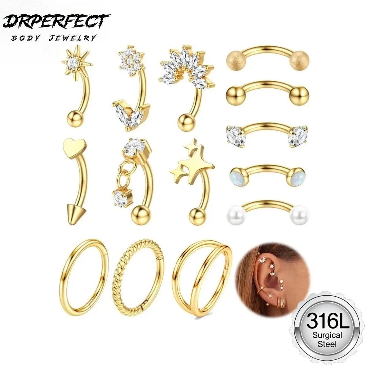 Drperfect, 1 pieza, Piercing p - Eyebrow Curved Barbell reseña y precio
