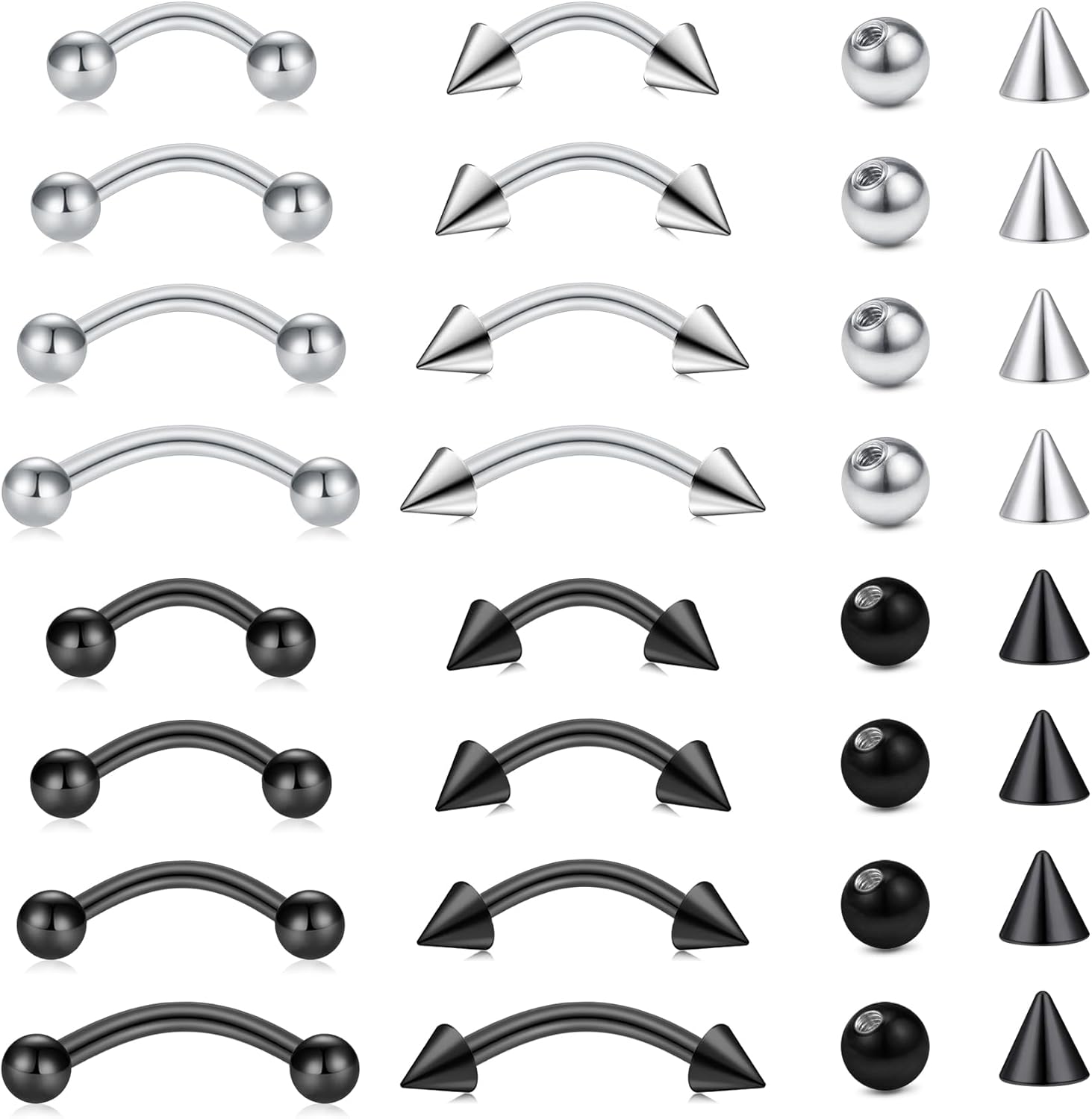 Set de 32 piezas de joyería de - Eyebrow Curved Barbell reseña y precio