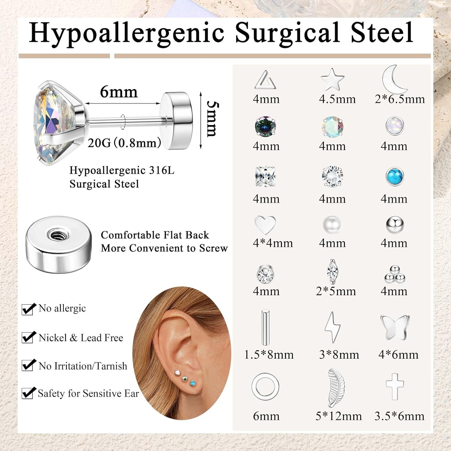 Florideco, 1 par de pendientes - Body Jewelry Surgical Steel reseña y precio