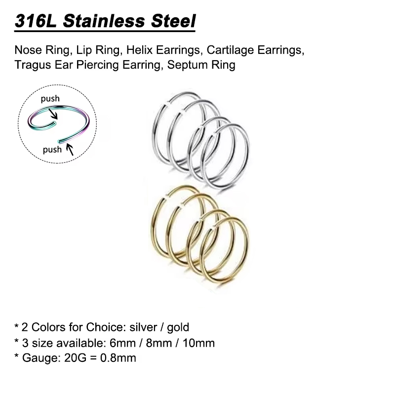 Lote de 6 Anillos Hipoalergéni - Body Jewelry Surgical Steel reseña y precio