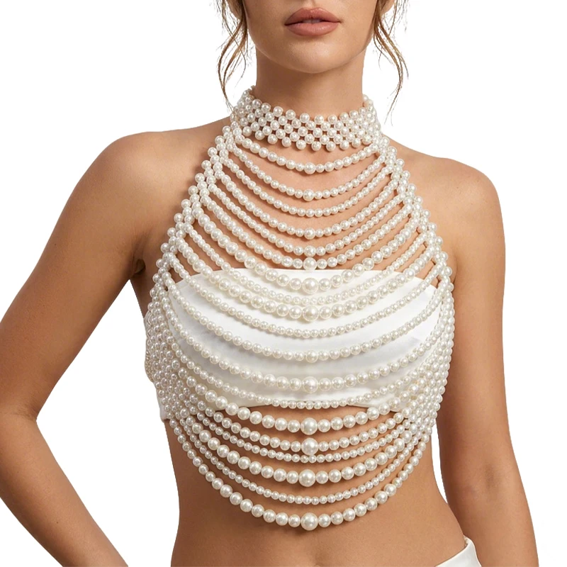 2026 Bralette de perlas blanca - Body Jewelry Nipple Chain reseña y precio